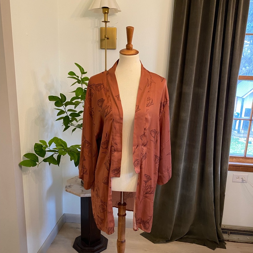 Terracotta Floral Kimono Shall